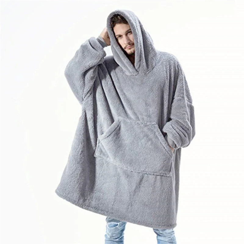 Winter Oversized Fleece Hoodie Blanket: Comfortable Double-Faced Design for Men and Women