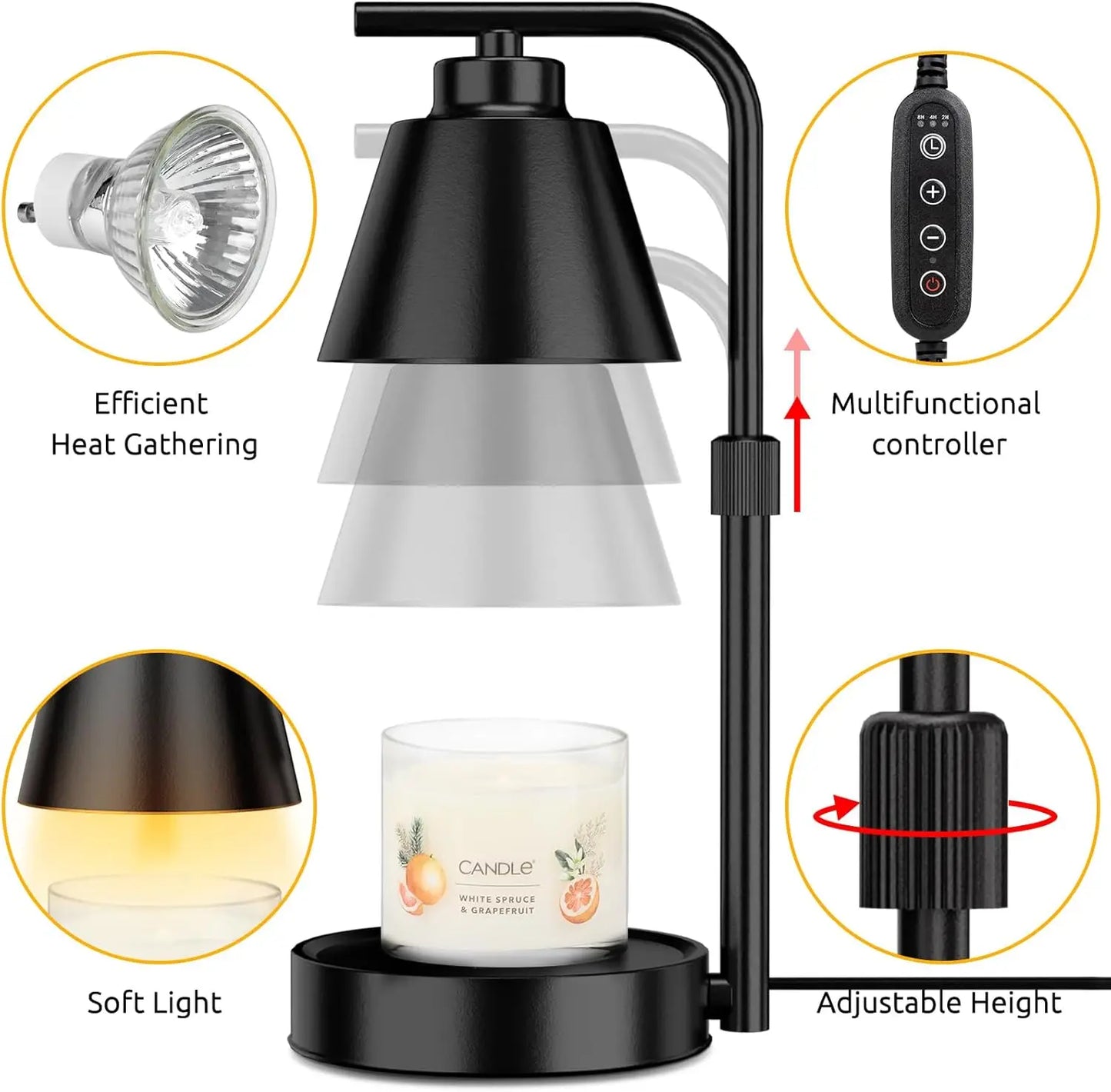 Candle Warmer with Timer: Dimmable Electric Wax Melt Lamp for 3-Wick Scented Candles
