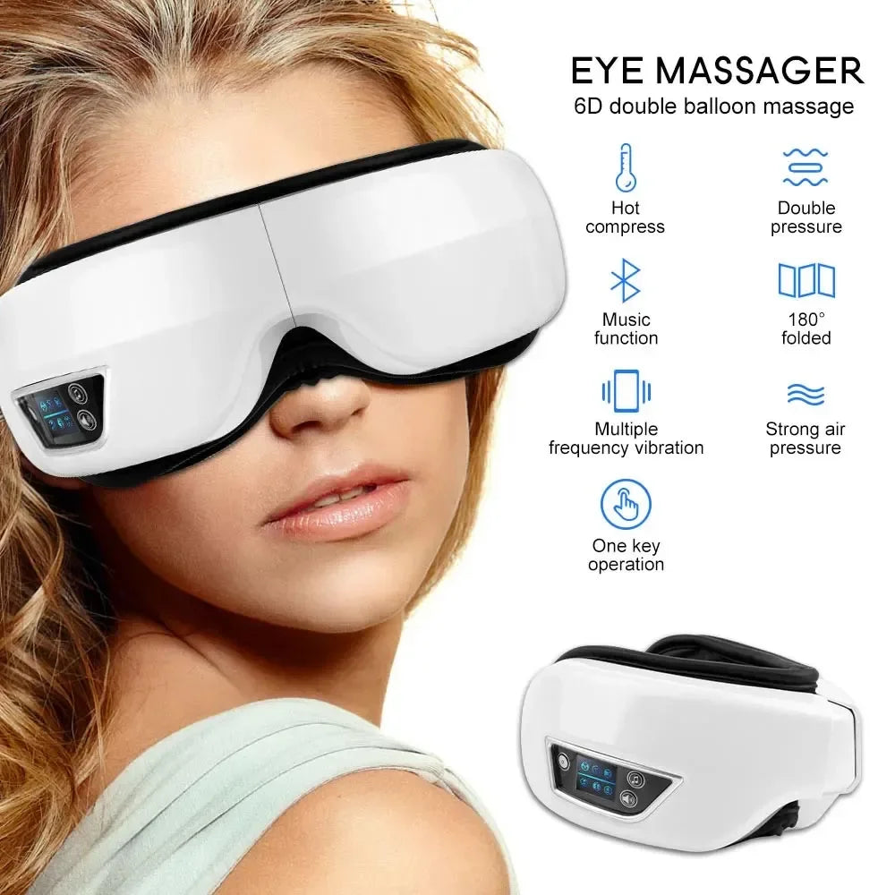 Smart Eye Massager with 6D Airbag Vibration: Bluetooth Hot Compress for Eye Comfort and Fatigue Relief