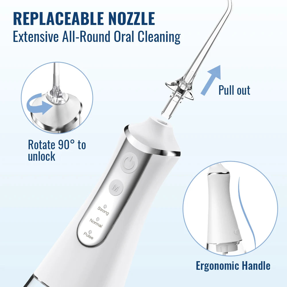 Dental Oral Irrigator Water Flosser: USB Rechargeable, 300ml Tank with 5 Nozzles & 3 Modes