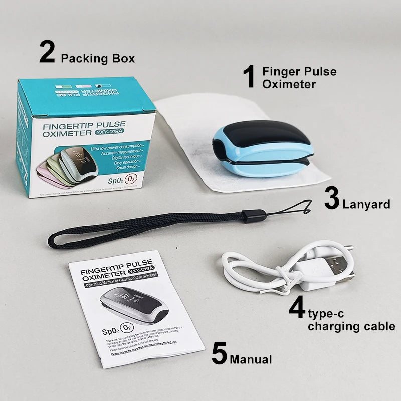 Portable SpO2 Blood Oxygen Monitor: Rechargeable Pulse Oximeter with Heart Rate Display