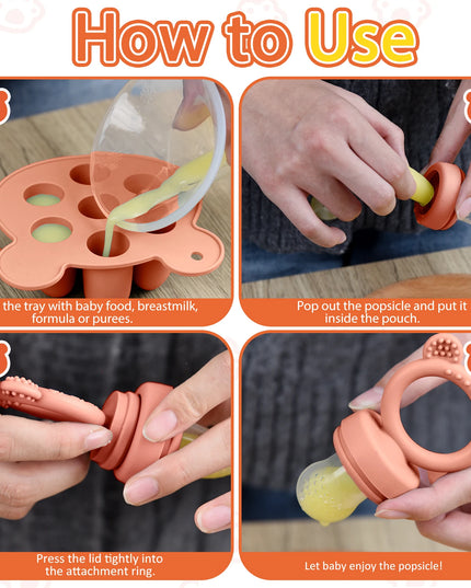 Baby Food Freezer Tray Set: Animal Design Fruit Feeder and Ice Cube Mold with Nipples
