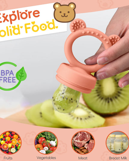 Baby Food Freezer Tray Set: Animal Design Fruit Feeder and Ice Cube Mold with Nipples