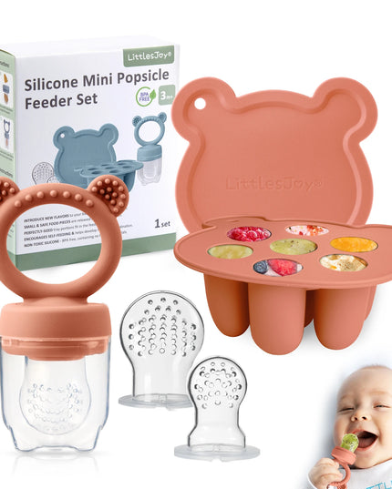Baby Food Freezer Tray Set: Animal Design Fruit Feeder and Ice Cube Mold with Nipples