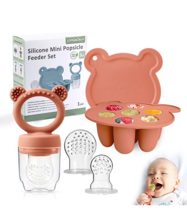 Baby Food Freezer Tray Set: Animal Design Fruit Feeder and Ice Cube Mold with Nipples