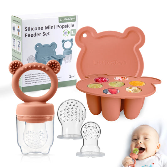 Baby Food Freezer Tray Set: Animal Design Fruit Feeder and Ice Cube Mold with Nipples