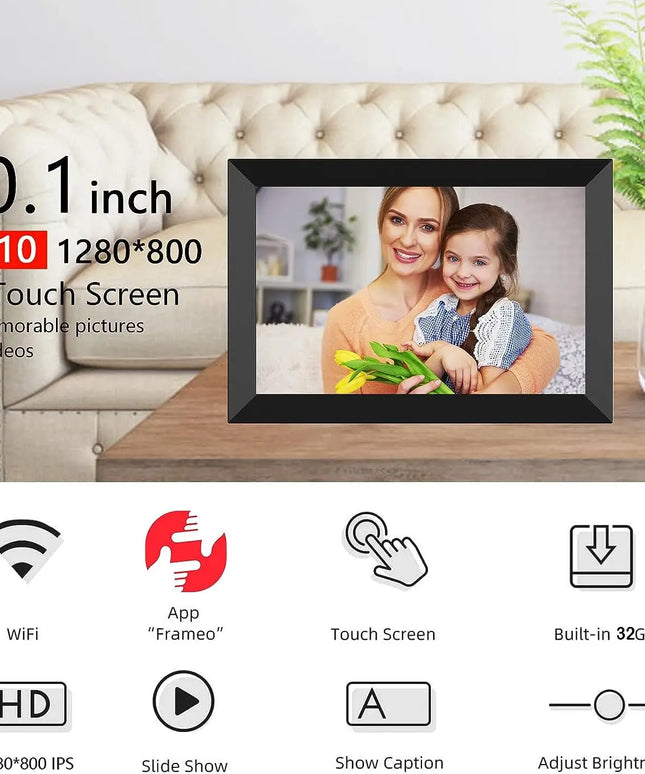 Frameo 10.1-Inch Digital Photo Frame: WiFi-Enabled with 32GB/64GB Storage and 1280x800 Touch Screen
