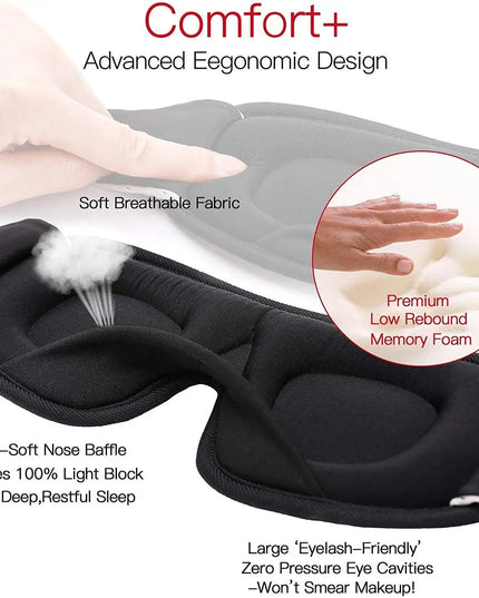 3D Padded Sleep Eye Mask: Light-Blocking Blindfold for Restful Sleep and Relaxation