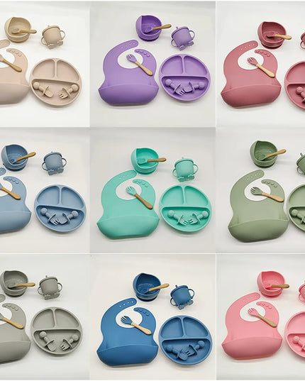 Children's Silicone Tableware Set: 8-Piece Baby Feeding Set with Suction Cups