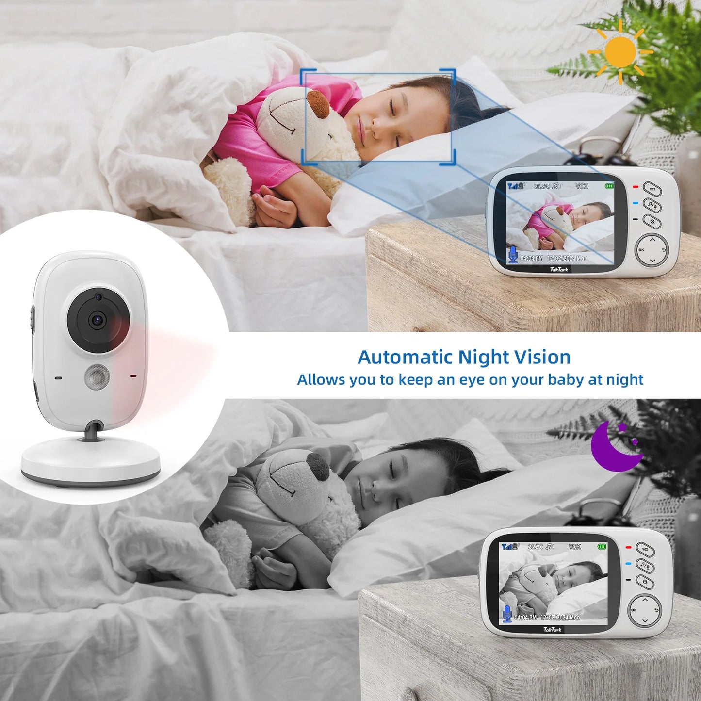 Wireless Video Baby Monitor 3.2-Inch: Auto Night Vision, Intercom, and Temperature Alerts