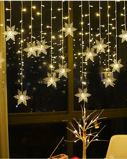 3.2M LED String Lights: Flashing Christmas Snowflakes Fairy Curtain Lights for Holiday and Wedding Decor