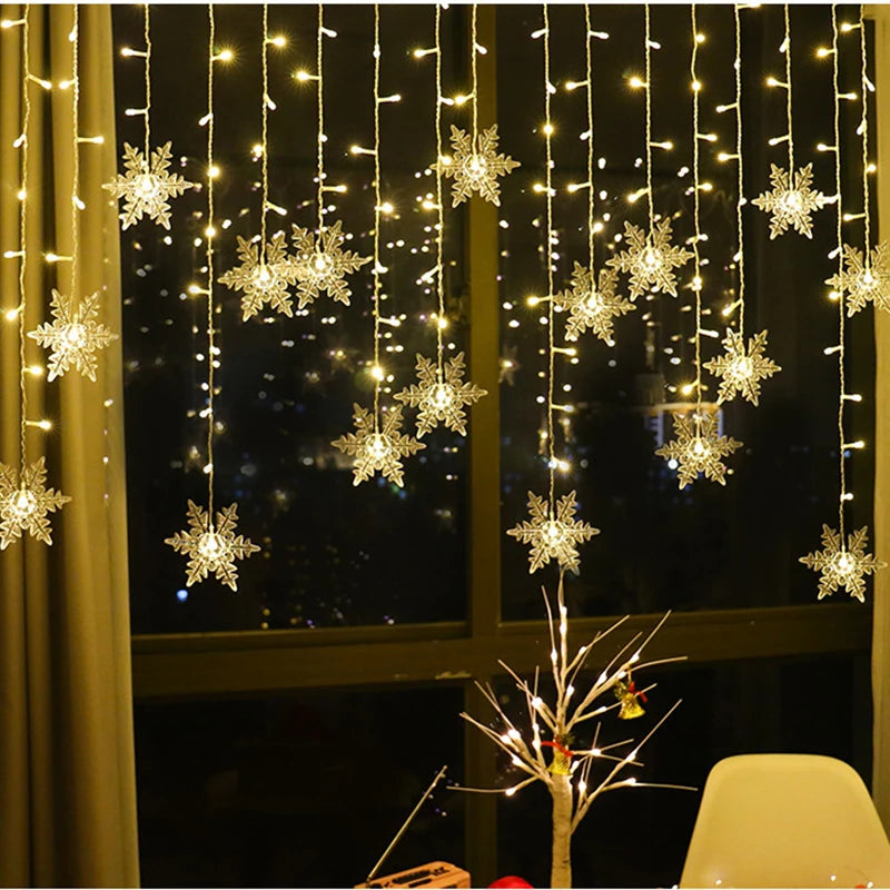 3.2M LED String Lights: Flashing Christmas Snowflakes Fairy Curtain Lights for Holiday and Wedding Decor