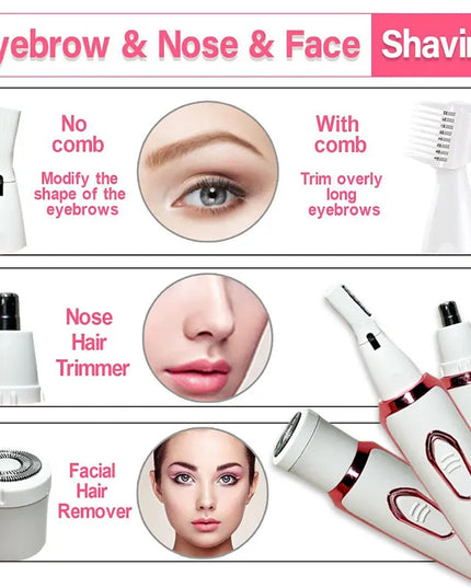 4-in-1 Electric Razor for Women: Portable Painless Shaver for Body, Face, and Bikini