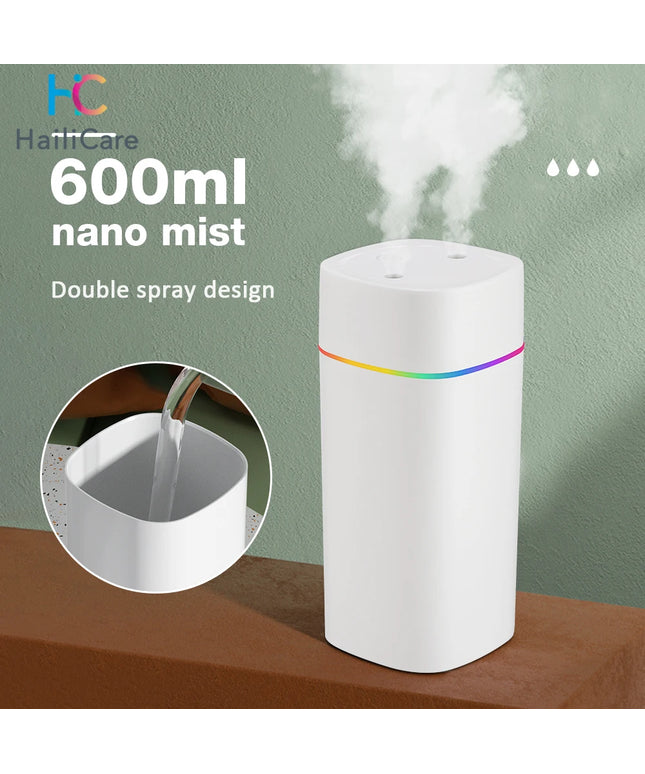 Portable USB Cool Mist Humidifier: 600ml Aroma Oil Diffuser with Colorful Night Light