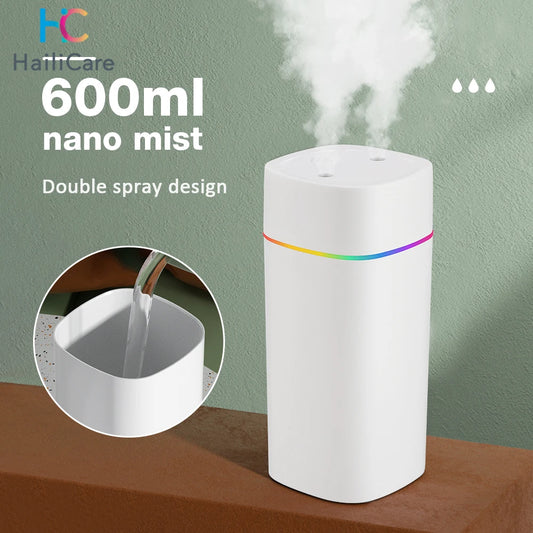 Portable USB Cool Mist Humidifier: 600ml Aroma Oil Diffuser with Colorful Night Light