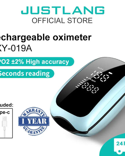 Portable SpO2 Blood Oxygen Monitor: Rechargeable Pulse Oximeter with Heart Rate Display