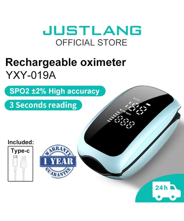 Portable SpO2 Blood Oxygen Monitor: Rechargeable Pulse Oximeter with Heart Rate Display