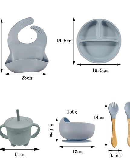 Children's Silicone Tableware Set: 8-Piece Baby Feeding Set with Suction Cups