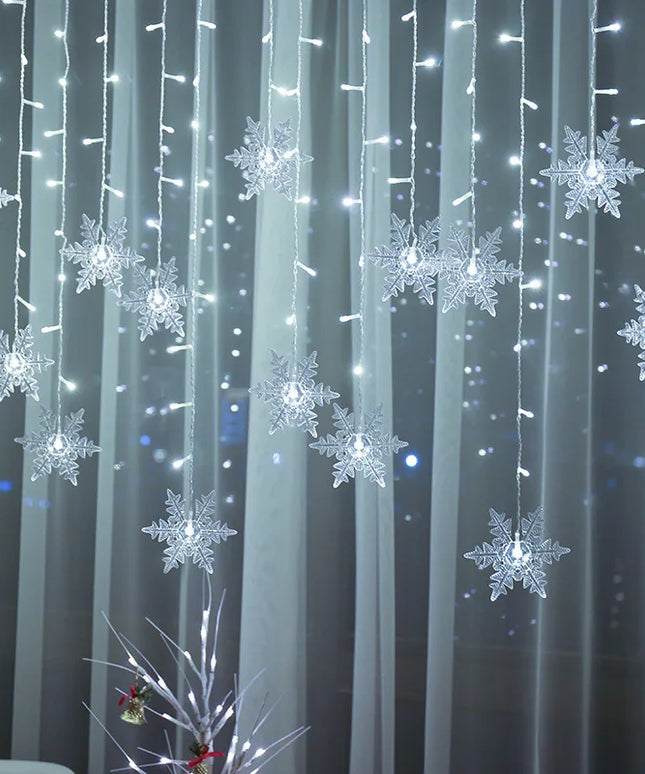3.2M LED String Lights: Flashing Christmas Snowflakes Fairy Curtain Lights for Holiday and Wedding Decor