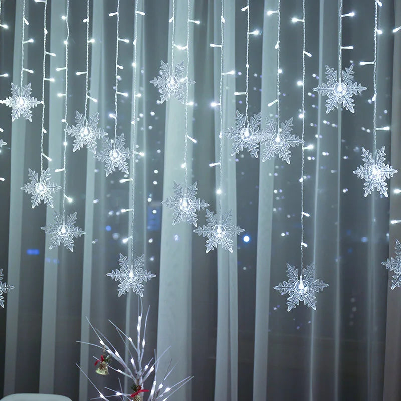 3.2M LED String Lights: Flashing Christmas Snowflakes Fairy Curtain Lights for Holiday and Wedding Decor