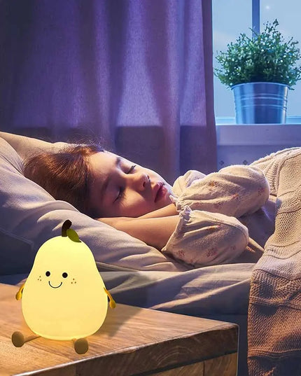 Cute Pear-Shaped Night Light for Kids: Dimmable Silicone Lamp with 7 Colors and USB Charging