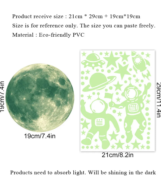 Glow-in-the-Dark Astronaut Star and Moon Wall Stickers for Kids’ Room Decoration