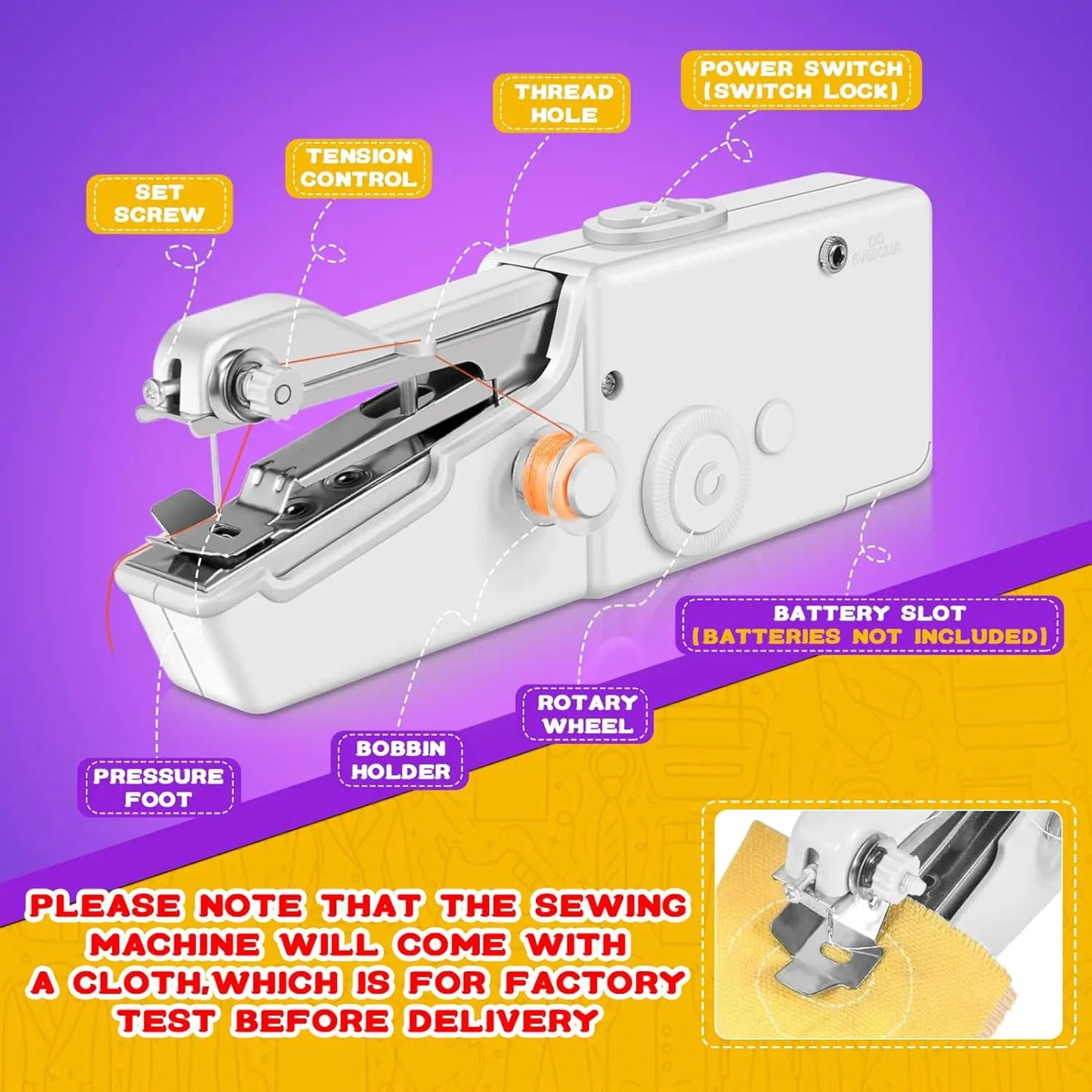 Portable Mini Sewing Machine: Compact Handheld Needlework Tool with Bobbin for DIY Projects