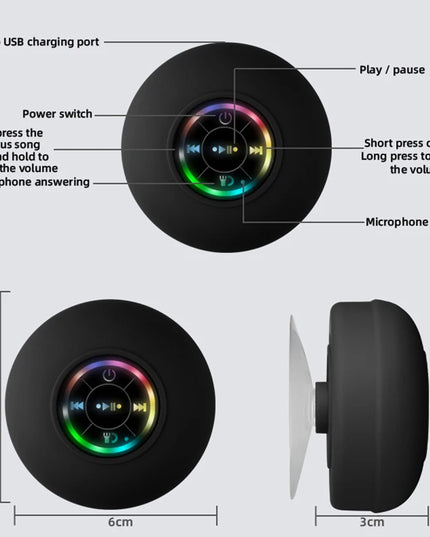 Wireless Shower Speaker: IPX4 Mini Bluetooth Speaker with RGB Light and Microphone