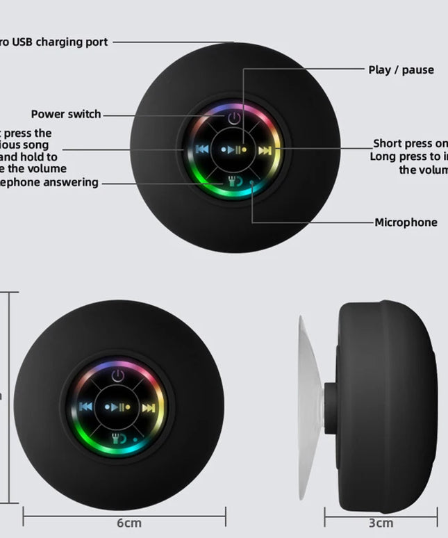 Wireless Shower Speaker: IPX4 Mini Bluetooth Speaker with RGB Light and Microphone