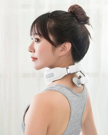 Smart 4-Head Neck Massager: Adjustable Strength, USB Charging, and Intelligent Voice Heating (White)