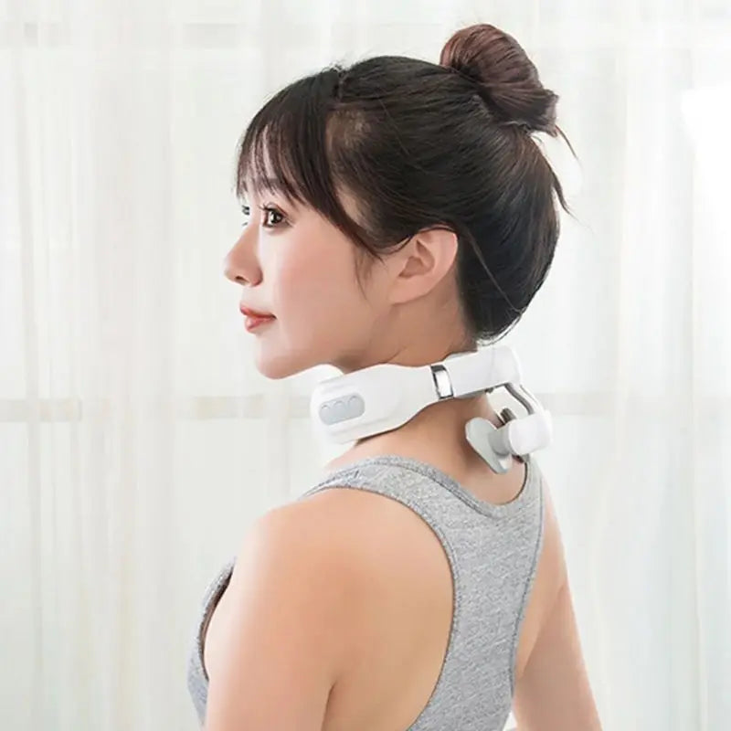 Smart 4-Head Neck Massager: Adjustable Strength, USB Charging, and Intelligent Voice Heating (White)
