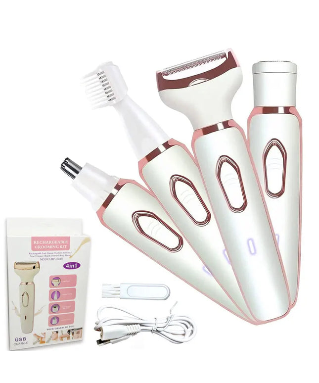 4-in-1 Electric Razor for Women: Portable Painless Shaver for Body, Face, and Bikini