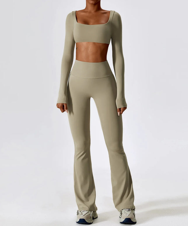 Yoga Set 2PCS Seamless Women Sportswear Workout Clothes Athletic Wear Gym Legging Fitness Bra Crop Top Long Sleeve Sports Suits
