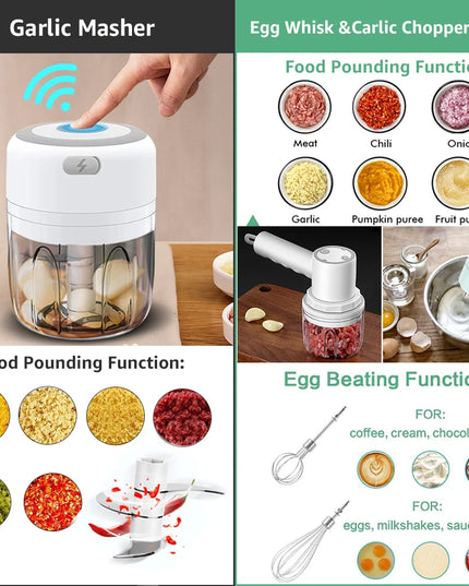 Portable Electric Kitchen Chopper: Mini Garlic Masher and Meat Grinder with USB Charging
