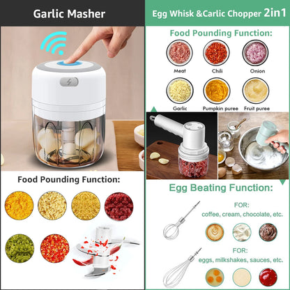 Portable Electric Kitchen Chopper: Mini Garlic Masher and Meat Grinder with USB Charging