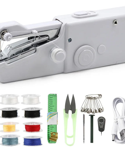 Portable Mini Sewing Machine: Compact Handheld Needlework Tool with Bobbin for DIY Projects