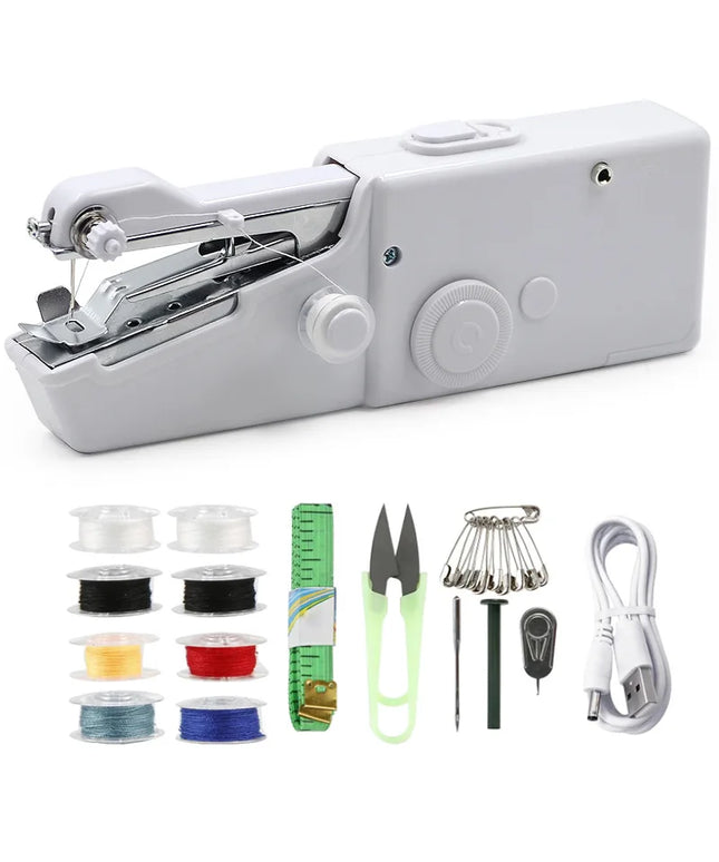 Portable Mini Sewing Machine: Compact Handheld Needlework Tool with Bobbin for DIY Projects