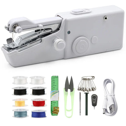 Portable Mini Sewing Machine: Compact Handheld Needlework Tool with Bobbin for DIY Projects