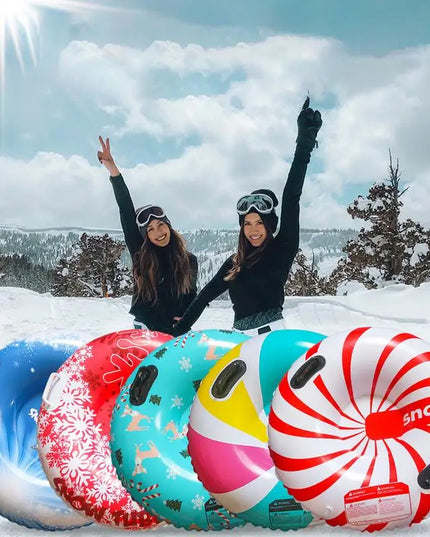 Inflatable Snow Tube for Sledding: Foldable Winter Sledge for Kids and Adults with 2 Handles