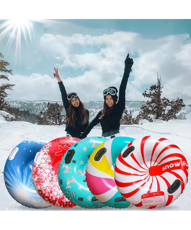 Inflatable Snow Tube for Sledding: Foldable Winter Sledge for Kids and Adults with 2 Handles