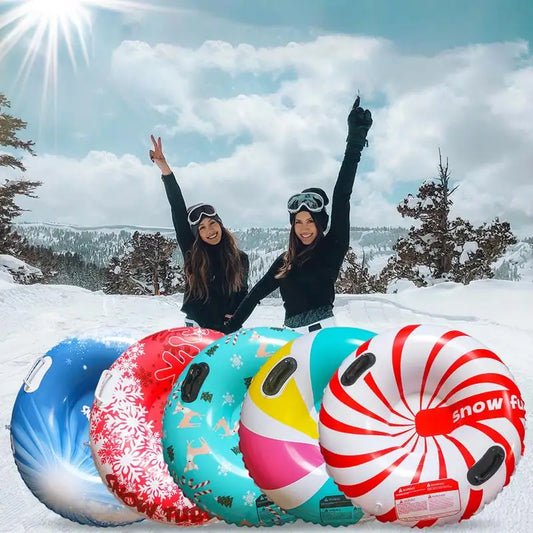 Inflatable Snow Tube for Sledding: Foldable Winter Sledge for Kids and Adults with 2 Handles