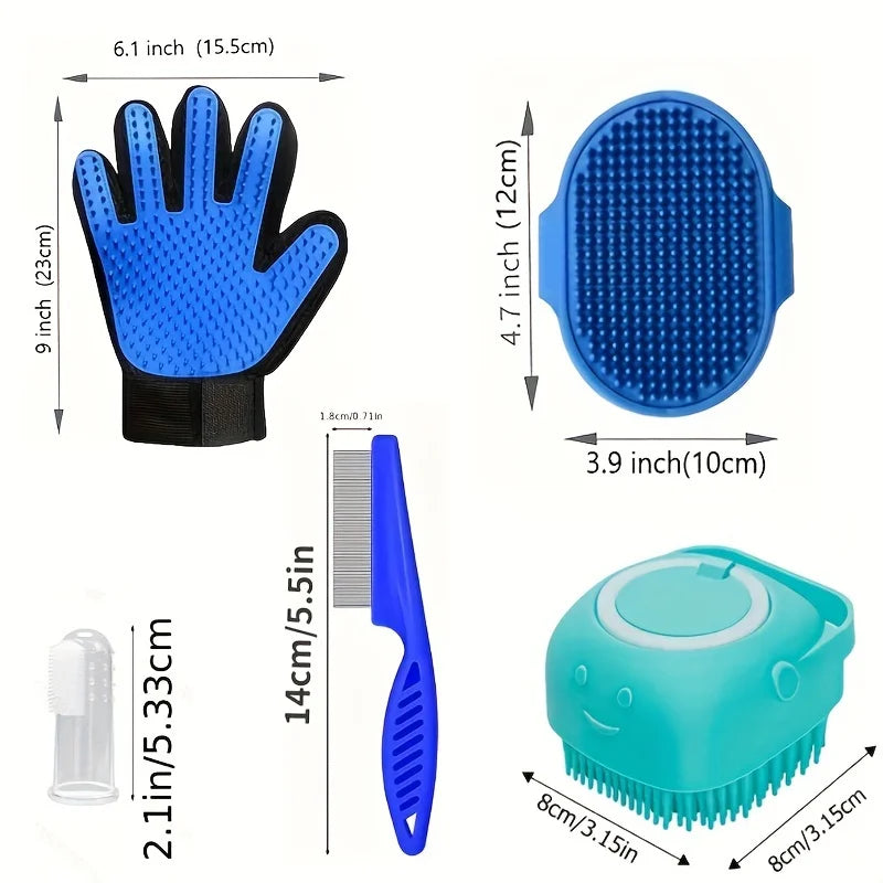 8-Piece Pet Grooming Set: Hair Removal Comb, Flea Comb, Shampoo Brush, Nail Clippers, and Toothbrush