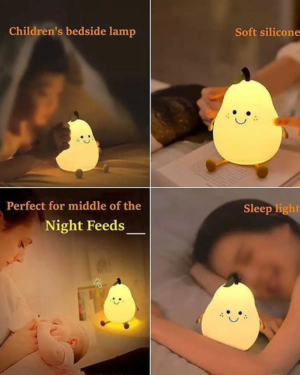 Cute Pear-Shaped Night Light for Kids: Dimmable Silicone Lamp with 7 Colors and USB Charging