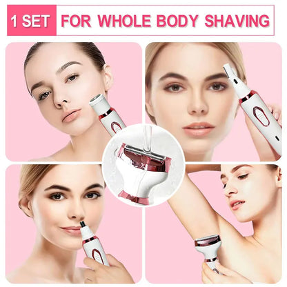 4-in-1 Electric Razor for Women: Portable Painless Shaver for Body, Face, and Bikini