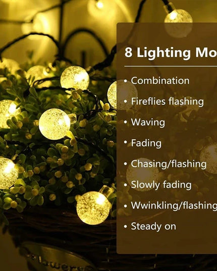 Outdoor Solar Crystal Globe LED Fairy Lights: 60 LEDs with 8 Modes for Parties and Christmas