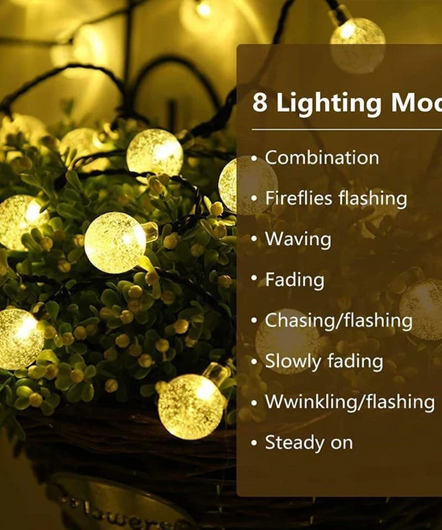 Outdoor Solar Crystal Globe LED Fairy Lights: 60 LEDs with 8 Modes for Parties and Christmas