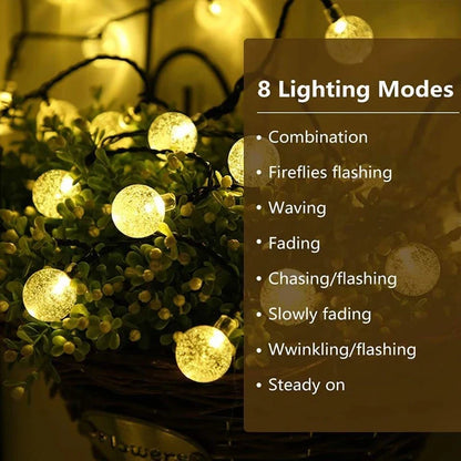 Outdoor Solar Crystal Globe LED Fairy Lights: 60 LEDs with 8 Modes for Parties and Christmas