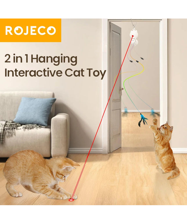 Interactive Cat Laser Toy: 2-in-1 Retractable Fun with Feather for Cats and Dogs