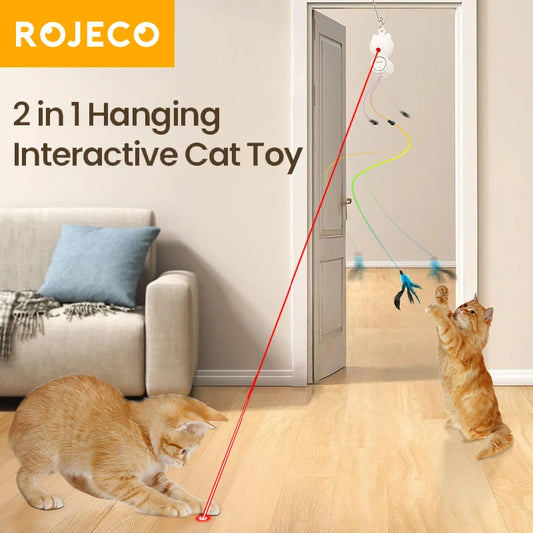 Interactive Cat Laser Toy: 2-in-1 Retractable Fun with Feather for Cats and Dogs