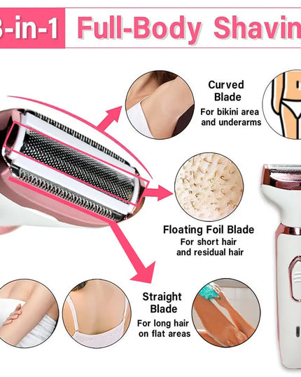 4-in-1 Electric Razor for Women: Portable Painless Shaver for Body, Face, and Bikini